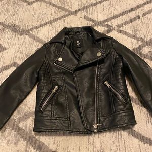 Faux leather motto jacket in black for girls